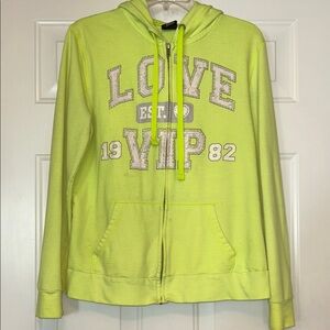 Hard Candy Love Hoodie Junior’s Sz XL 15/17 Lime Green Full Zip Casual